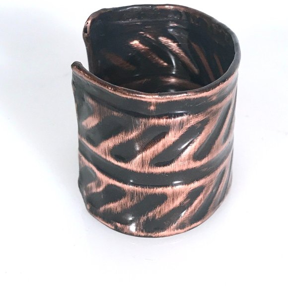 Industrial Pure Copper Cuff Bracelet Wide Bracelet Boho Minimalist Contemporary - Picture 11 of 14